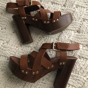 Madden Girl brown high heeled clogs, size 9